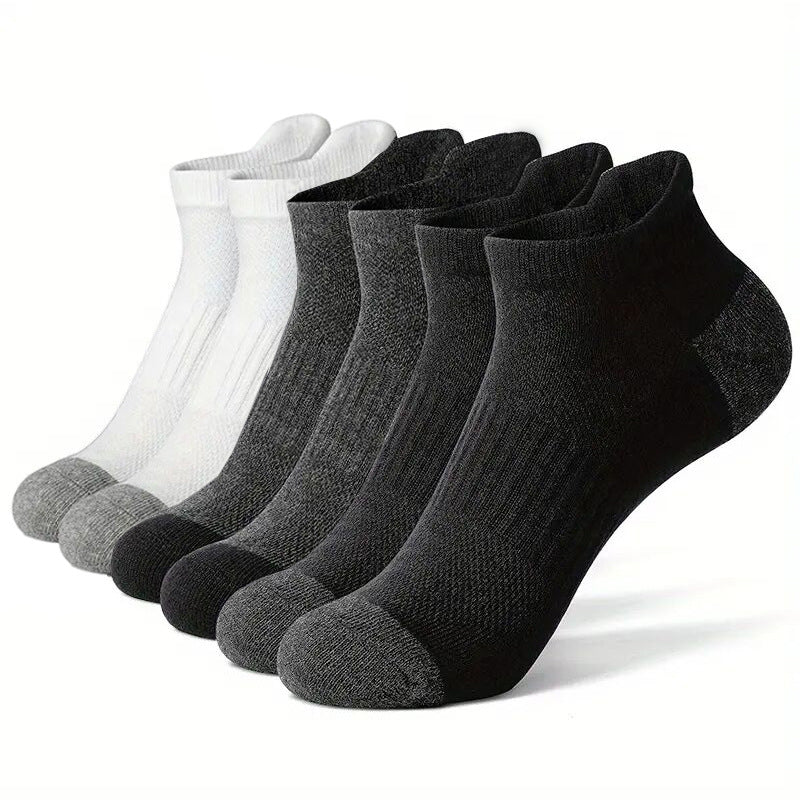 5 Pairs Pack-Men's black and white short boat socks