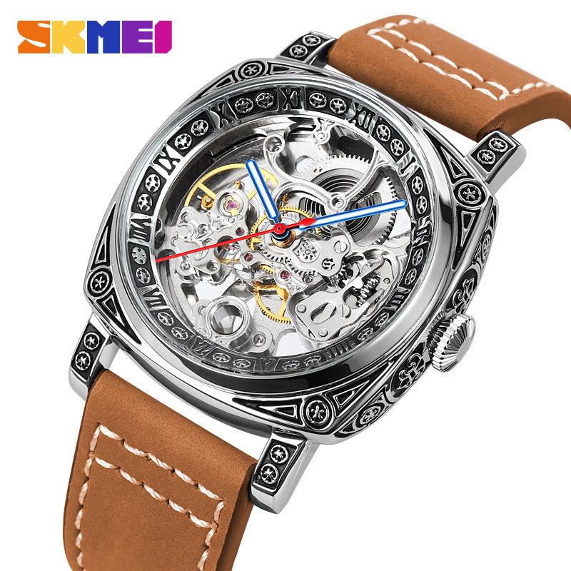 SKMEI Fashion Hollow Carved Square Men's Mechanical Watch-9271