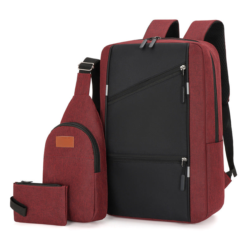 Business Backpack - Three-piece Large Capacity Nylon Computer Bag