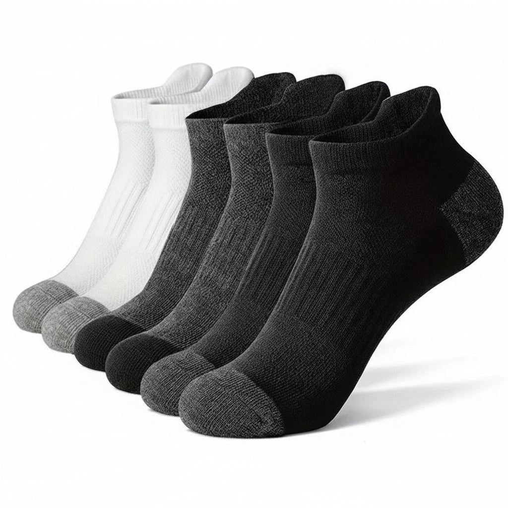 5 Pairs Pack-Men's black and white short boat socks