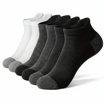 5 Pairs Pack-Men's black and white short boat socks