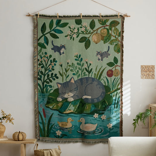 Home Decor Tapestry-Summer rhyme leisurely meow