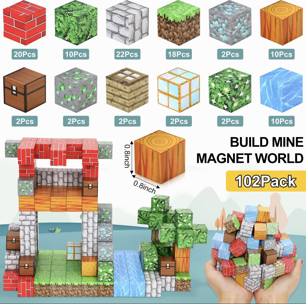 PIXEL CUBE Magnetice- [Original Forest] 102pcs
