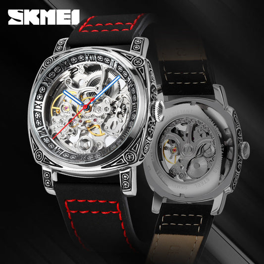 SKMEI Fashion Hollow Carved Square Men's Mechanical Watch-9271