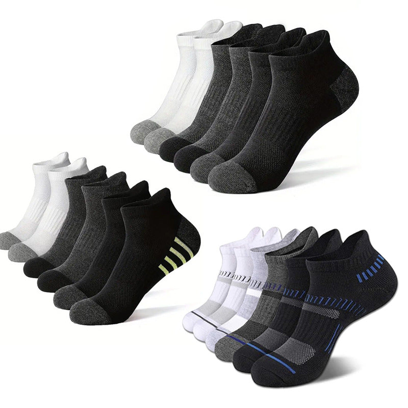 5 Pairs Pack-Men's black and white short boat socks