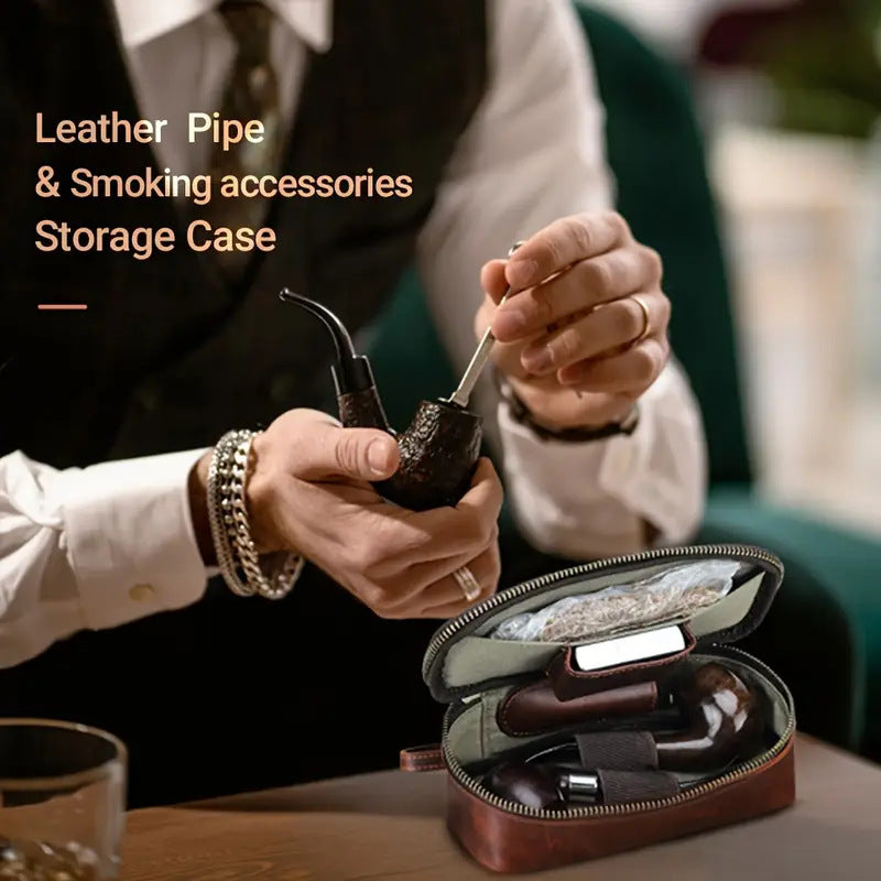 Cowhide zipper portable pipe bag (18.5 * 8.5 * 5.5cm)