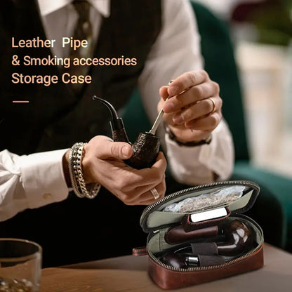 Cowhide zipper portable pipe bag (18.5 * 8.5 * 5.5cm)