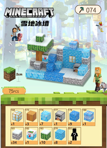 PIXEL CUBE Magnetice- [Snow Ice Wall] 75pcs + 2 dolls