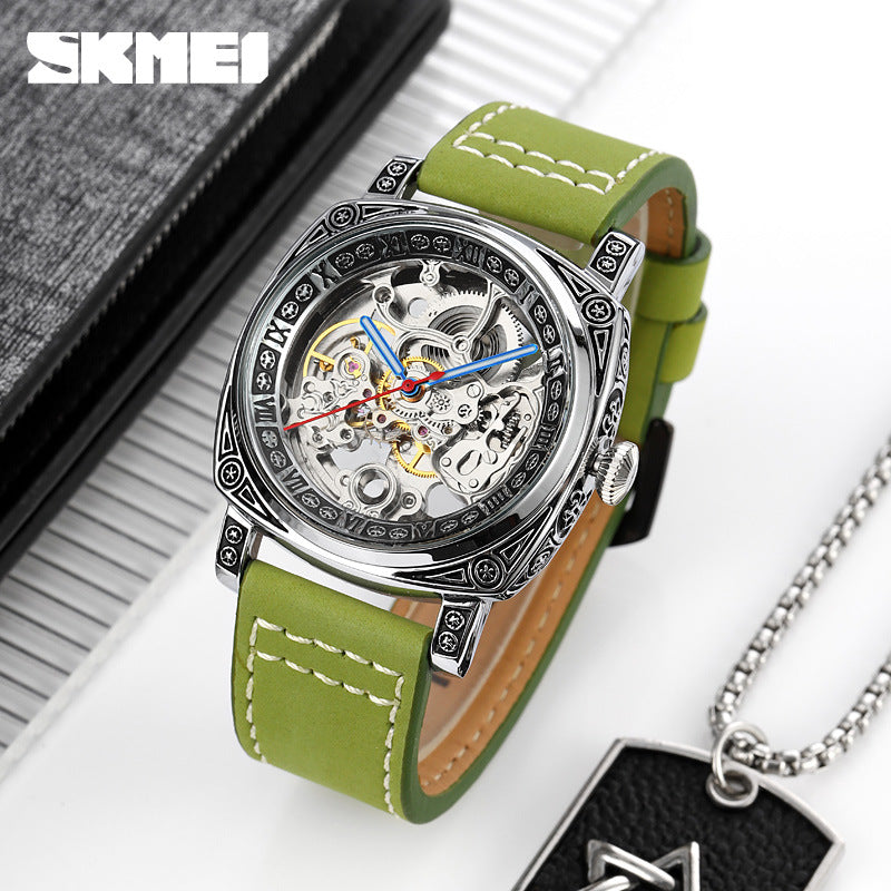 SKMEI Fashion Hollow Carved Square Men's Mechanical Watch-9271