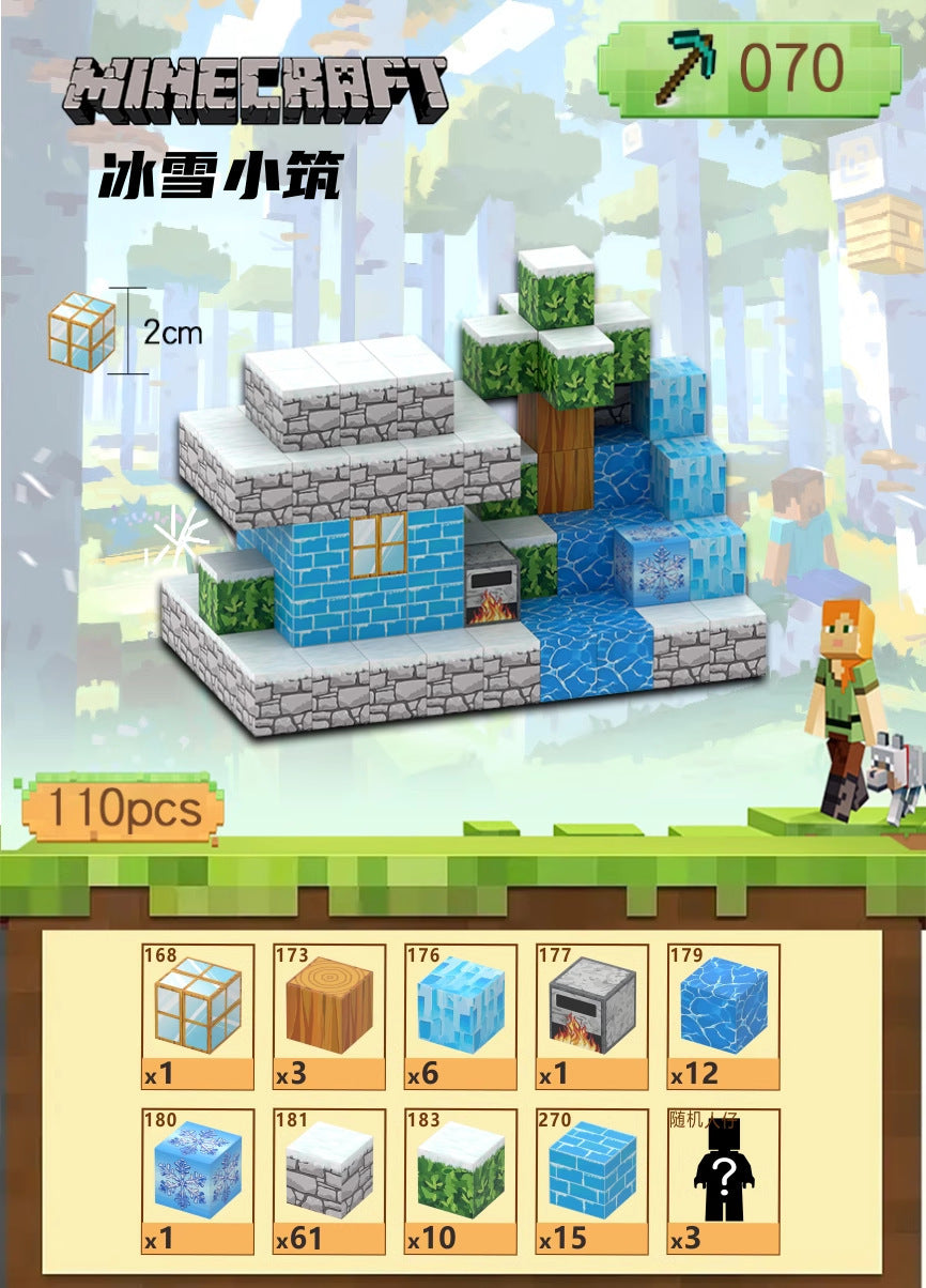 PIXEL CUBE Magnetice- [Ice and Snow Building] 110pcs + 4 dolls