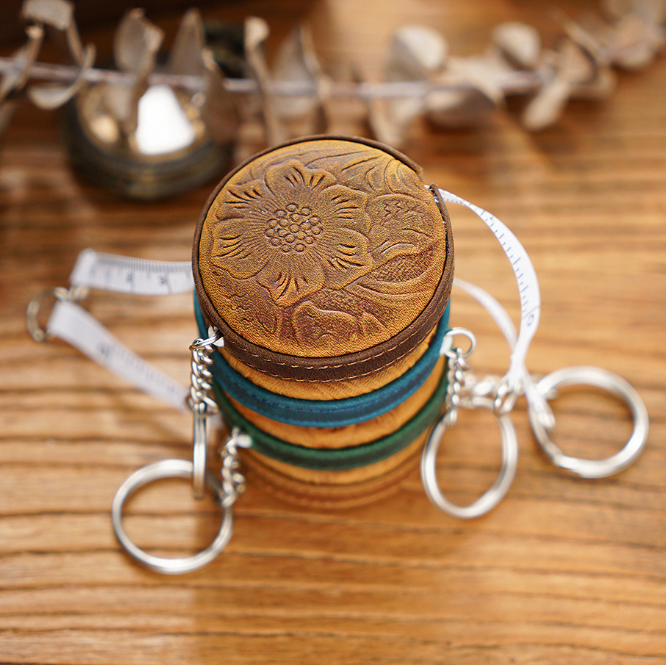 Crazy Horse leather handmade tape measure (solid color/engraved)