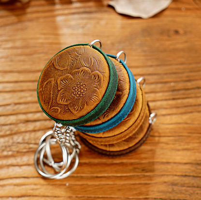 Crazy Horse leather handmade tape measure (solid color/engraved)