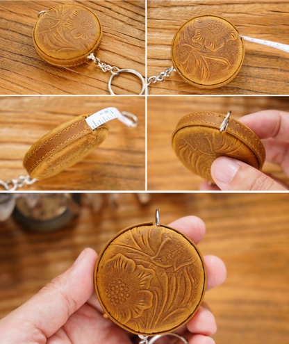Crazy Horse leather handmade tape measure (solid color/engraved)