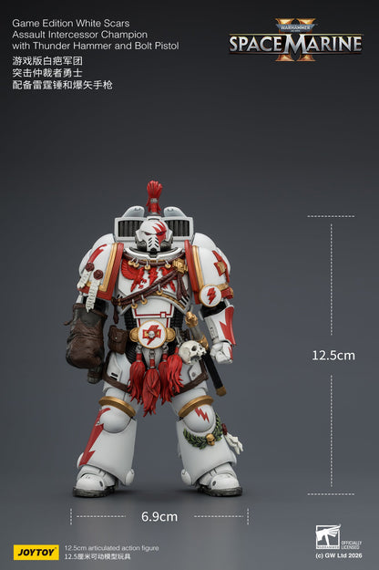 Game Edition White Scars Assault Intercessor Champion with Thunder Hammer and Bolt Pistol Primarch-Warhammer 40k 1/18 Action Figure By JOYTOY
