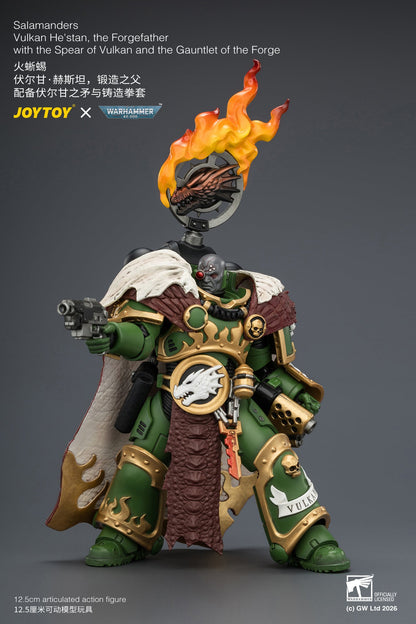 Salamanders Vulkan He'stan, the Forgefather with the Spear of Vulkan and the Gauntlet of the ForgePrimarch-Warhammer 40k 1/18 Action Figure By JOYTOY