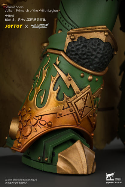 Salamanders Vulkan, Primarch of the XVlllth Legion with Dawnbringer, The Furnace's Heart and Dragon's Breath Gauntlet - Warhammer 30k 1/18 Action Figure By JOYTOY