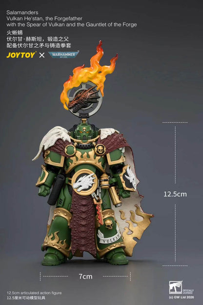 Salamanders Vulkan He'stan, the Forgefather with the Spear of Vulkan and the Gauntlet of the ForgePrimarch-Warhammer 40k 1/18 Action Figure By JOYTOY