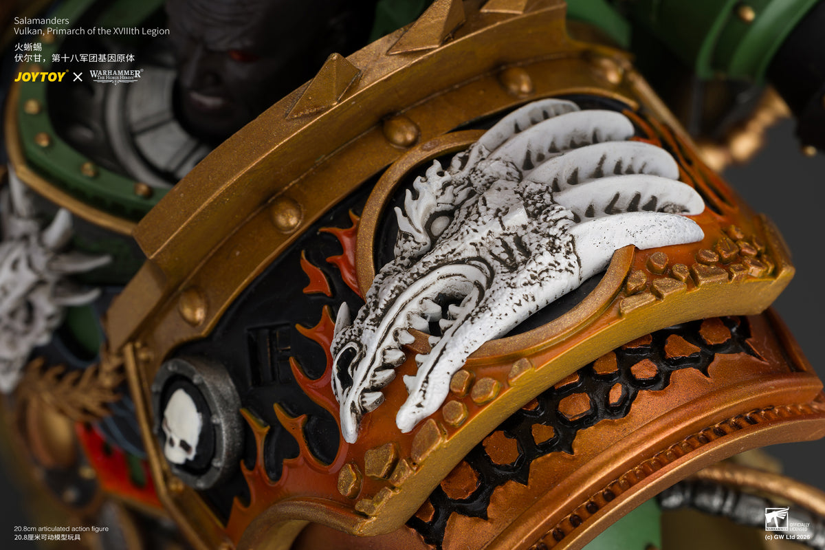 Salamanders Vulkan, Primarch of the XVlllth Legion with Dawnbringer, The Furnace's Heart and Dragon's Breath Gauntlet - Warhammer 30k 1/18 Action Figure By JOYTOY