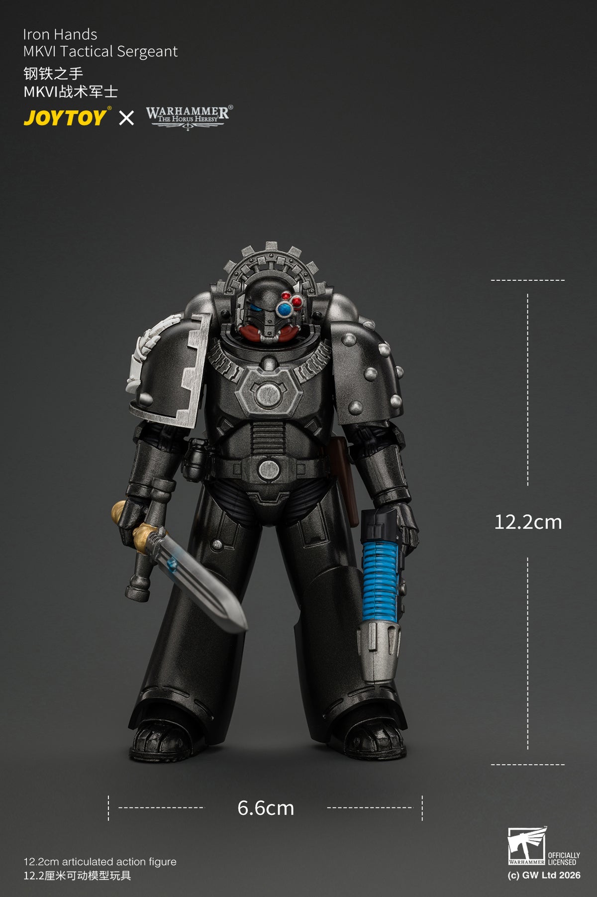 Iron Hands MkVI Tactical Sergeant with Bolter, Plasma Pistol & Power sword - "The Horus Heresy" Warhammer 1/18 Action Figure By JOYTOY