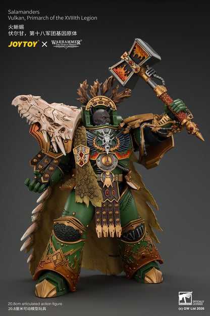 Salamanders Vulkan, Primarch of the XVlllth Legion with Dawnbringer, The Furnace's Heart and Dragon's Breath Gauntlet - Warhammer 30k 1/18 Action Figure By JOYTOY