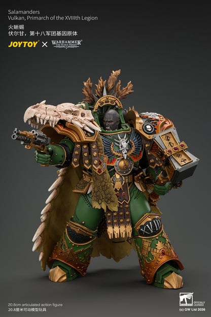 Salamanders Vulkan, Primarch of the XVlllth Legion with Dawnbringer, The Furnace's Heart and Dragon's Breath Gauntlet - Warhammer 30k 1/18 Action Figure By JOYTOY