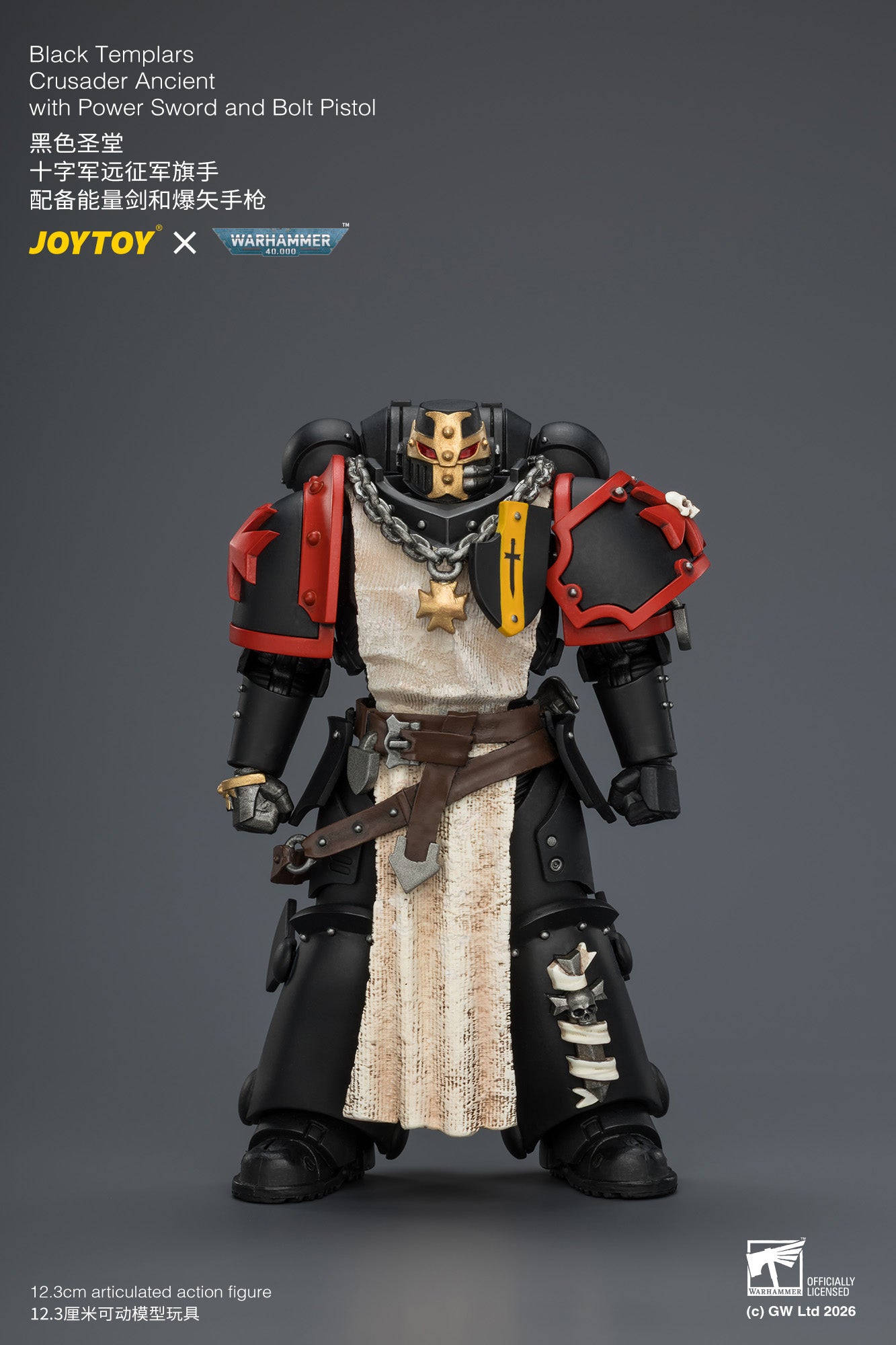 Black Templars Crusader Ancient with Power Sword and Bolt Pistol - Warhammer 40K 1/18 Action Figure By JOYTOY