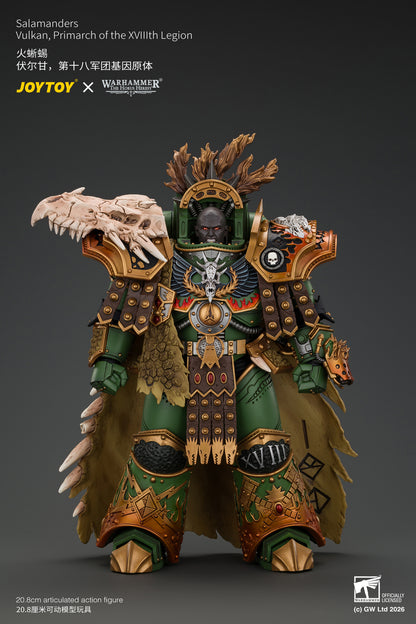 Salamanders Vulkan, Primarch of the XVlllth Legion with Dawnbringer, The Furnace's Heart and Dragon's Breath Gauntlet - Warhammer 30k 1/18 Action Figure By JOYTOY