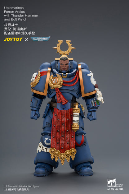 Ultramarines Ferren Areios with Thunder Hammer and Bolt Pistol - Warhammer 40k 1/18 Action Figure By JOYTOY