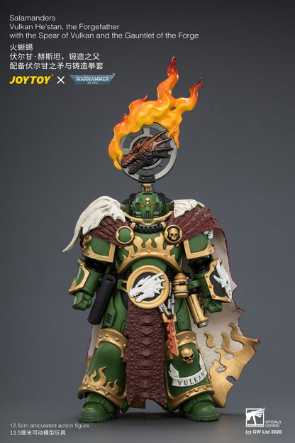 Salamanders Vulkan He'stan, the Forgefather with the Spear of Vulkan and the Gauntlet of the ForgePrimarch-Warhammer 40k 1/18 Action Figure By JOYTOY