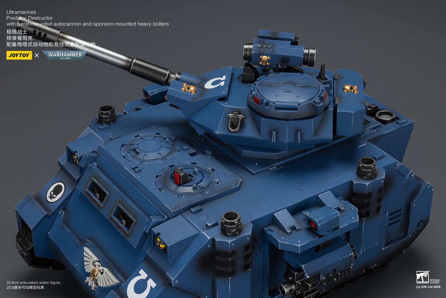 Ultramarines Predator Destructor with turret-mounted autocannon and sponson-mounted heavy bolters  - Warhammer 40K 1/18 Action Figure By JOYTOY