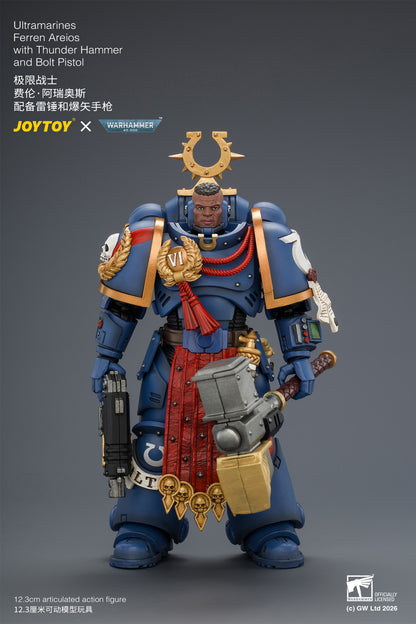 Ultramarines Ferren Areios with Thunder Hammer and Bolt Pistol - Warhammer 40k 1/18 Action Figure By JOYTOY