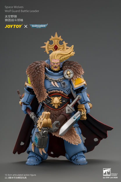 Space Wolves Wolf Guard Battle Leader with Master-crafted Power Weapon, Storm Shield, Thunder Hammer,Master-crafted Heavy Bolt Pistol, and Plasma Pistol - Warhammer 40k 1/18 Action Figure By JOYTOY