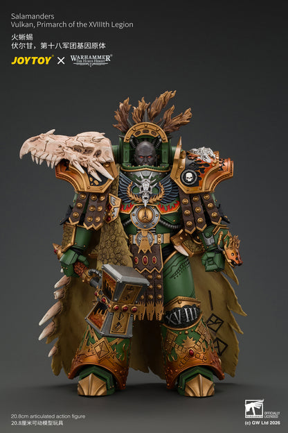 Salamanders Vulkan, Primarch of the XVlllth Legion with Dawnbringer, The Furnace's Heart and Dragon's Breath Gauntlet - Warhammer 30k 1/18 Action Figure By JOYTOY