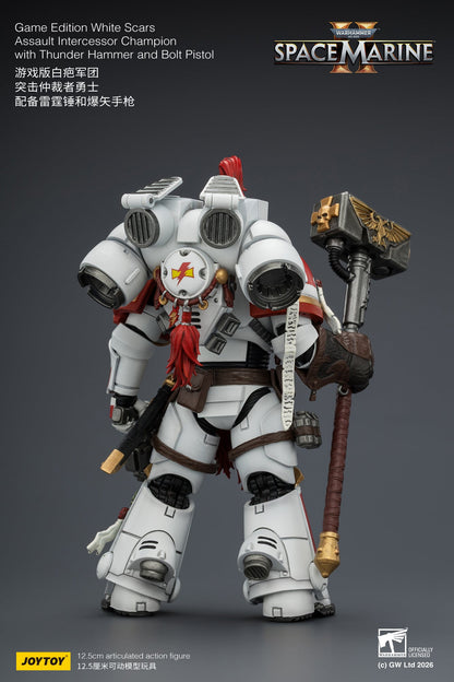 Game Edition White Scars Assault Intercessor Champion with Thunder Hammer and Bolt Pistol Primarch-Warhammer 40k 1/18 Action Figure By JOYTOY