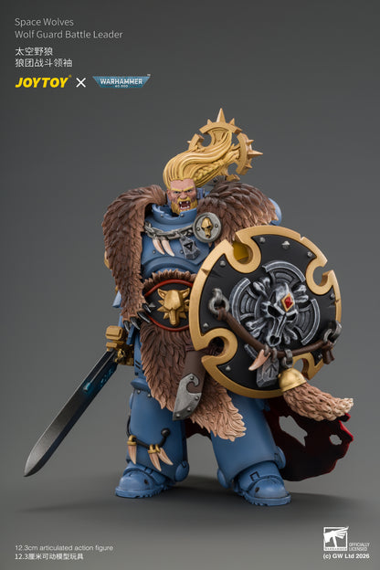 Space Wolves Wolf Guard Battle Leader with Master-crafted Power Weapon, Storm Shield, Thunder Hammer,Master-crafted Heavy Bolt Pistol, and Plasma Pistol - Warhammer 40k 1/18 Action Figure By JOYTOY