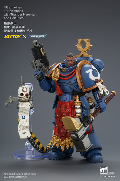 Ultramarines Ferren Areios with Thunder Hammer and Bolt Pistol - Warhammer 40k 1/18 Action Figure By JOYTOY