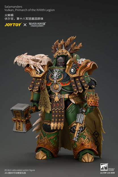 Salamanders Vulkan, Primarch of the XVlllth Legion with Dawnbringer, The Furnace's Heart and Dragon's Breath Gauntlet - Warhammer 30k 1/18 Action Figure By JOYTOY