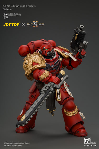 Game Edition Blood Angels Veteran with Bolt Rifle, Chainsword and Bolt Pistol and Plasma Pistol - Warhammer 40k 1/18 Action Figure By JOYTOY