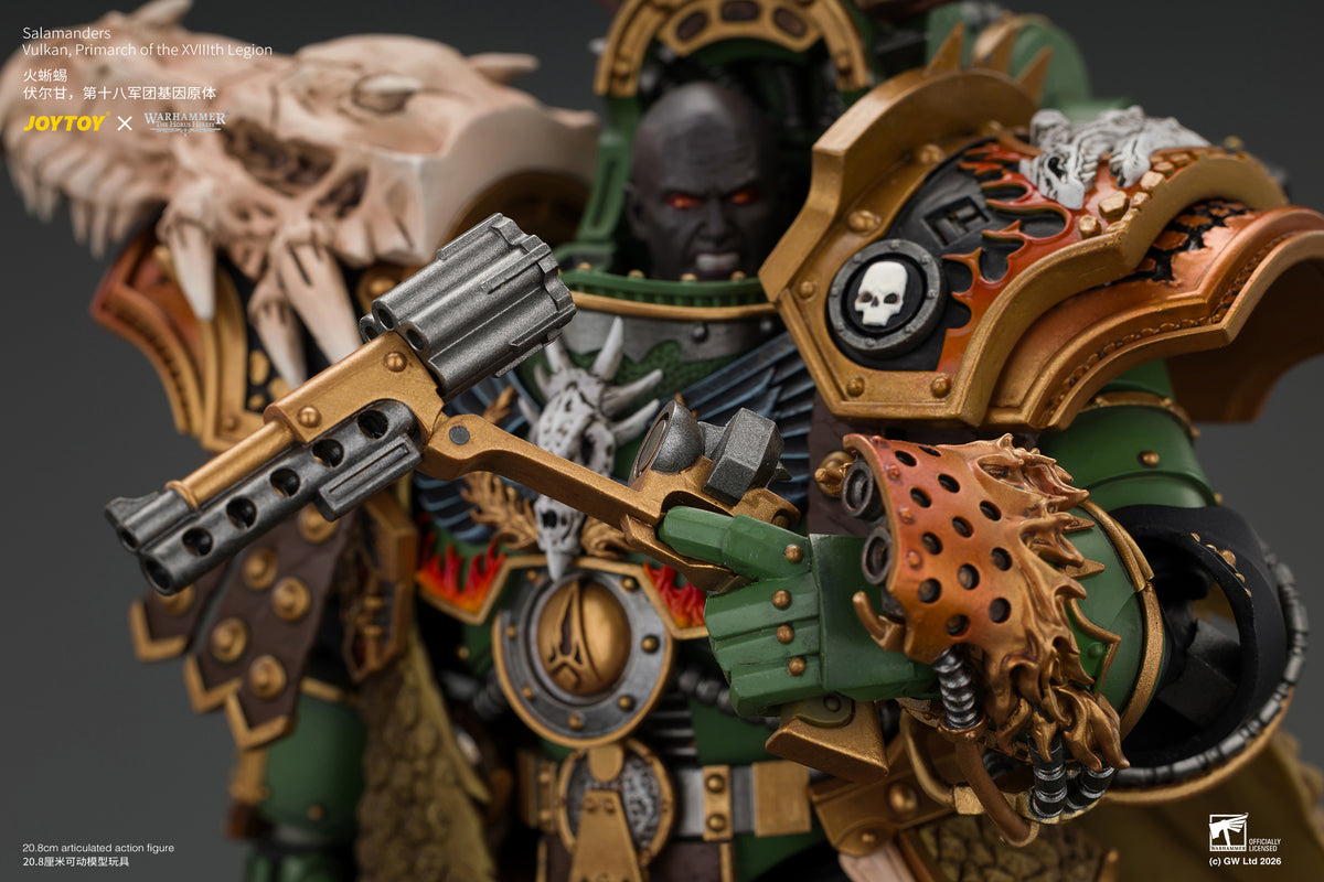 Salamanders Vulkan, Primarch of the XVlllth Legion with Dawnbringer, The Furnace's Heart and Dragon's Breath Gauntlet - Warhammer 30k 1/18 Action Figure By JOYTOY