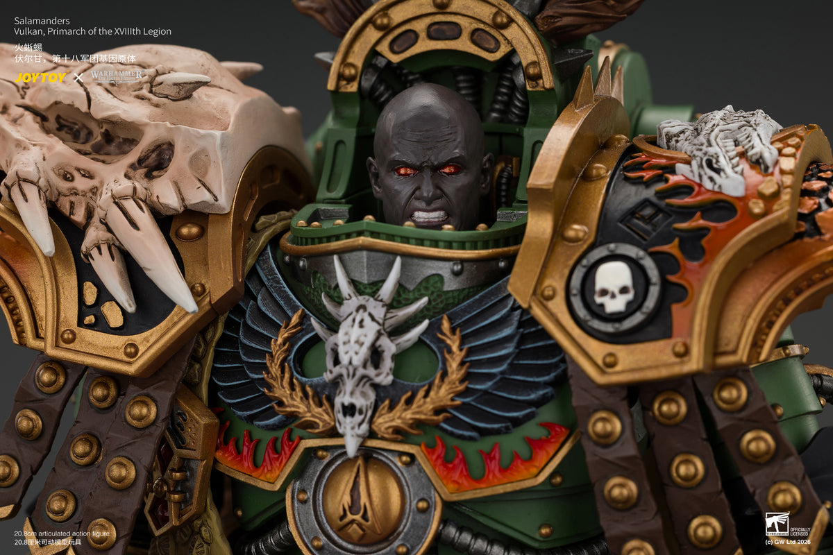 Salamanders Vulkan, Primarch of the XVlllth Legion with Dawnbringer, The Furnace's Heart and Dragon's Breath Gauntlet - Warhammer 30k 1/18 Action Figure By JOYTOY