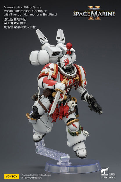 Game Edition White Scars Assault Intercessor Champion with Thunder Hammer and Bolt Pistol Primarch-Warhammer 40k 1/18 Action Figure By JOYTOY