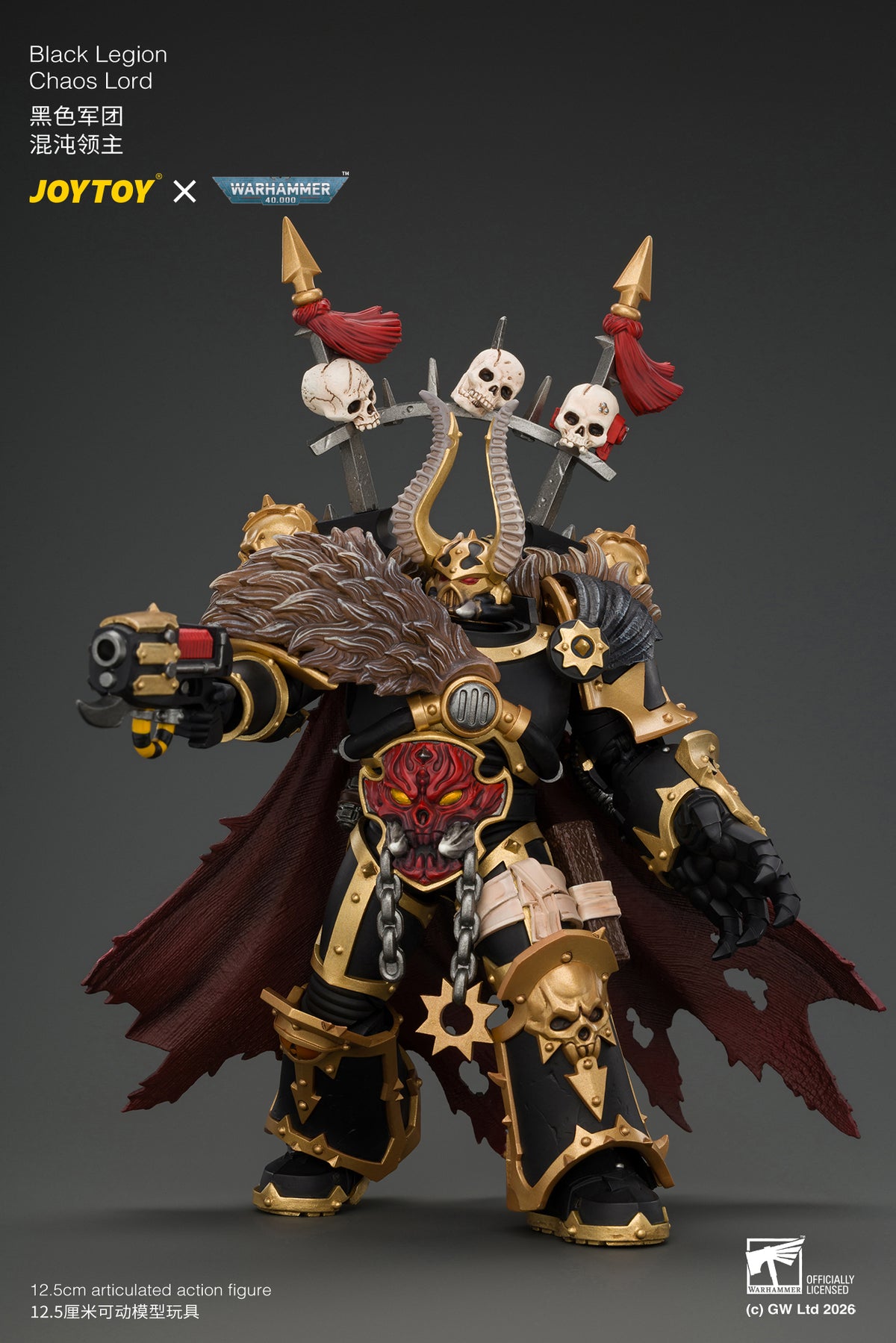 Black Legion Chaos Lord with Power Fist, Plasma Pistol and Astartes Chainblade - Warhammer 40K 1/18 Action Figure By JOYTOY