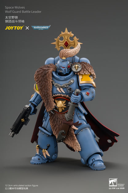 Space Wolves Wolf Guard Battle Leader with Master-crafted Power Weapon, Storm Shield, Thunder Hammer,Master-crafted Heavy Bolt Pistol, and Plasma Pistol - Warhammer 40k 1/18 Action Figure By JOYTOY
