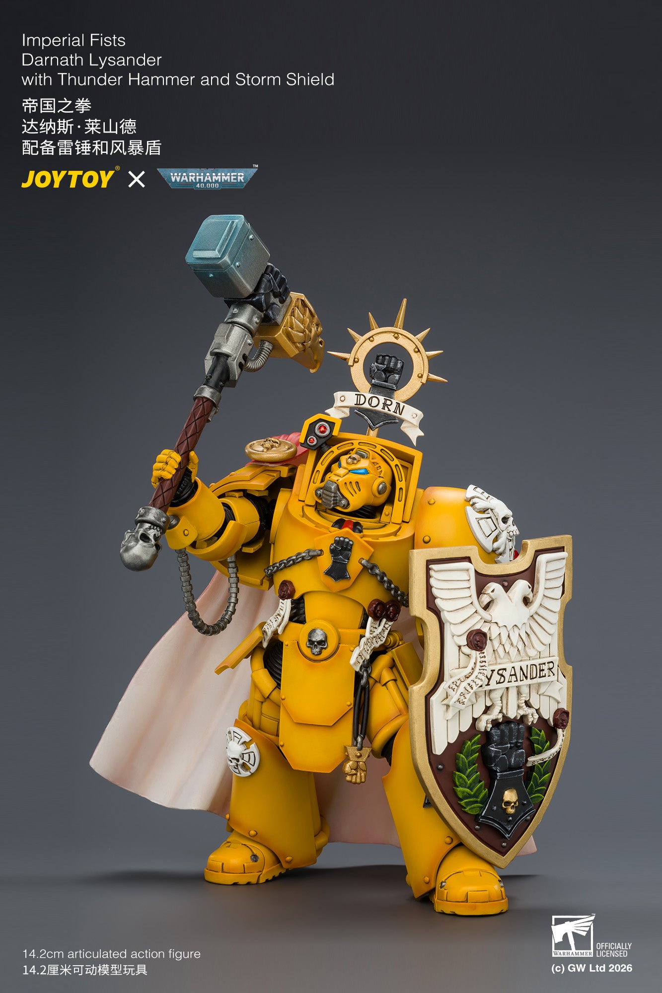 Imperial Fists Darnath Lysander with Thunder Hammer and Storm Shield - Warhammer 40k 1/18 Action Figure By JOYTOY