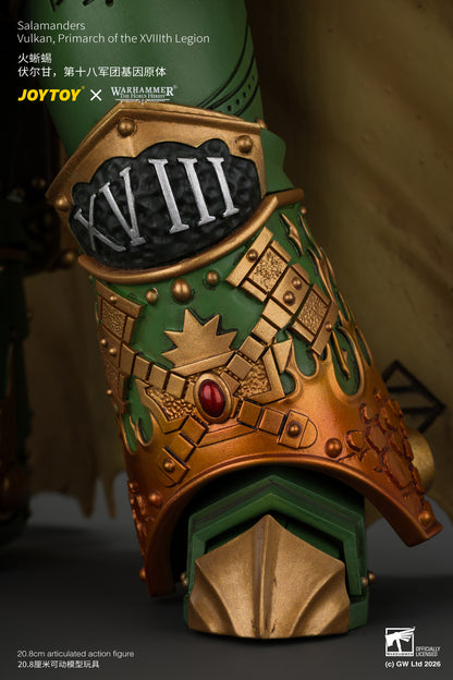 Salamanders Vulkan, Primarch of the XVlllth Legion with Dawnbringer, The Furnace's Heart and Dragon's Breath Gauntlet - Warhammer 30k 1/18 Action Figure By JOYTOY