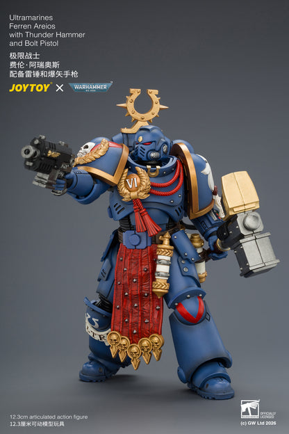 Ultramarines Ferren Areios with Thunder Hammer and Bolt Pistol - Warhammer 40k 1/18 Action Figure By JOYTOY