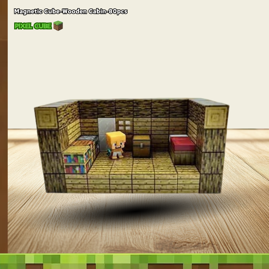 PIXEL CUBE Magnetic-[Wooden Cabin]-80pcs+3dolls