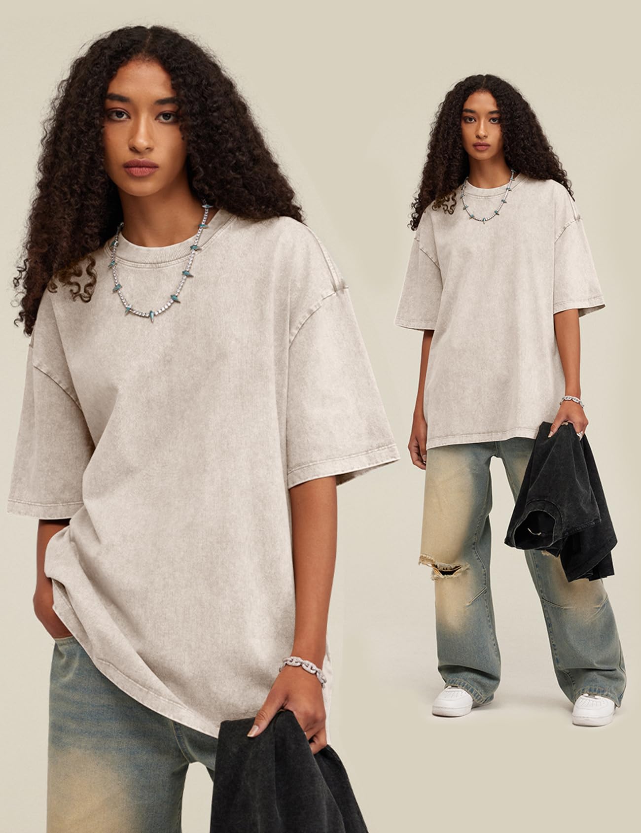 T-shirt (Washed Distressed Vintage Loose Dropped Shoulder)