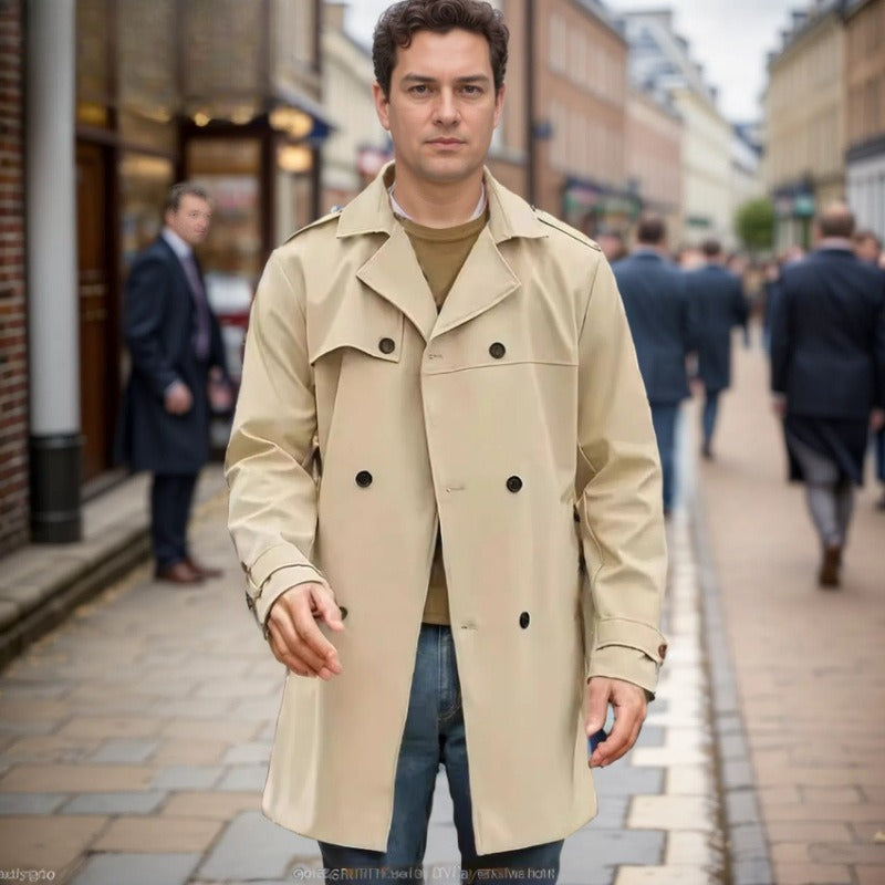 Double Breasted Khaki Coat -Khaki