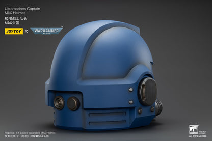 Ultramarines Captain MkX Helmet & Display Stand- Warhammer 40k 1/1 Action Figure By JOYTOY